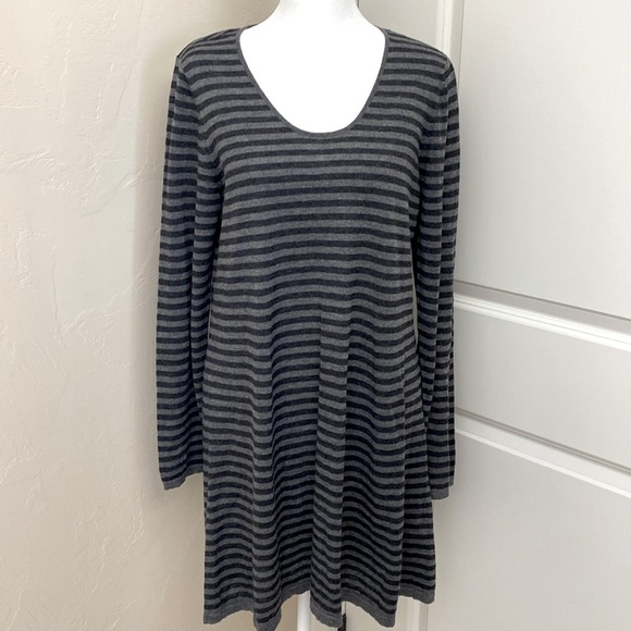 Eileen Fisher Wool/Alpaca Sweater Tunic Womens M Grey stripe Lagenlook longline - Picture 1 of 7
